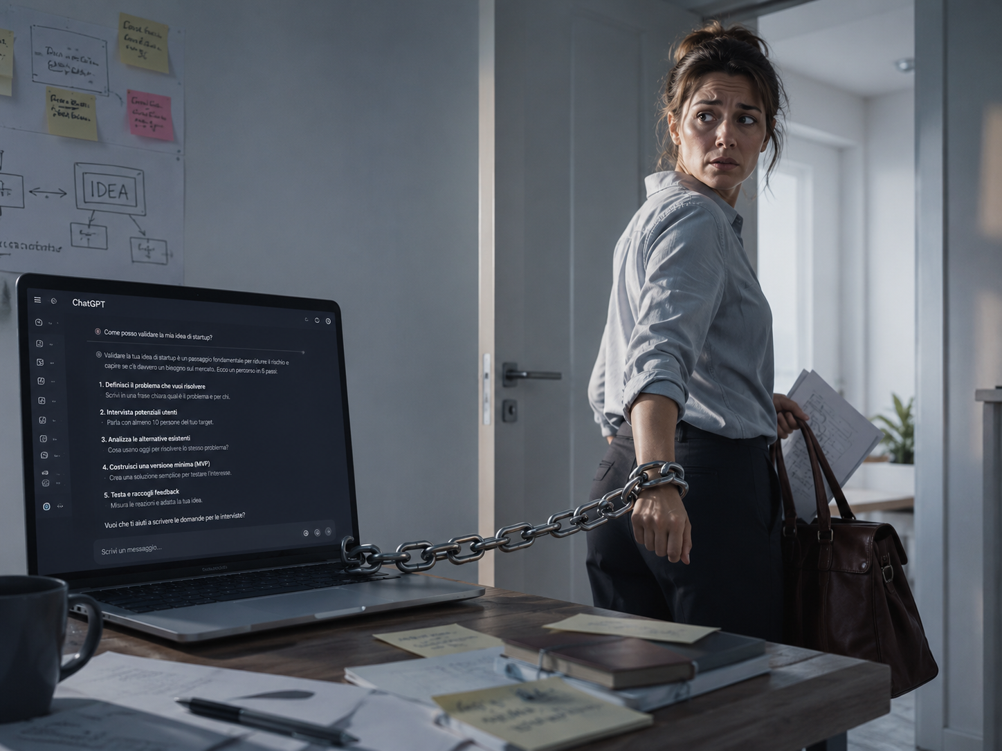 Founder incatenata alla chat mentre prova a uscire dall'ufficio
